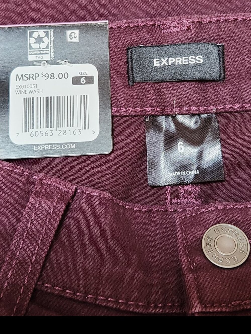 EXPRESS Bootcut Jeans Burgundy - Sz 6 - NEW NWT - Picture 5 of 5